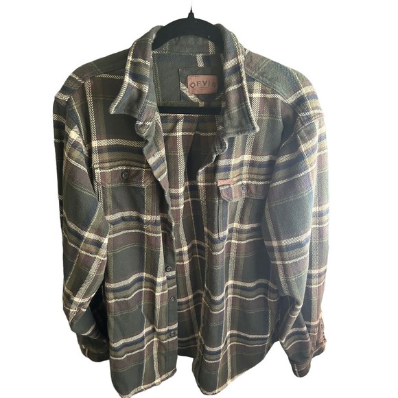Orvis Men's Size Large Shirt Heavyweight Flannel Plaid Button Up Shacket Pockets - Picture 1 of 4